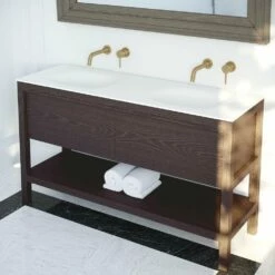 Dorchester Double Vanity Unit With Stone Basin (Grey Oak 1500mm) -LUSSOSTONE Shop dorchester double vanity unit with stone basin grey oak 1500mm p1901 31807 image