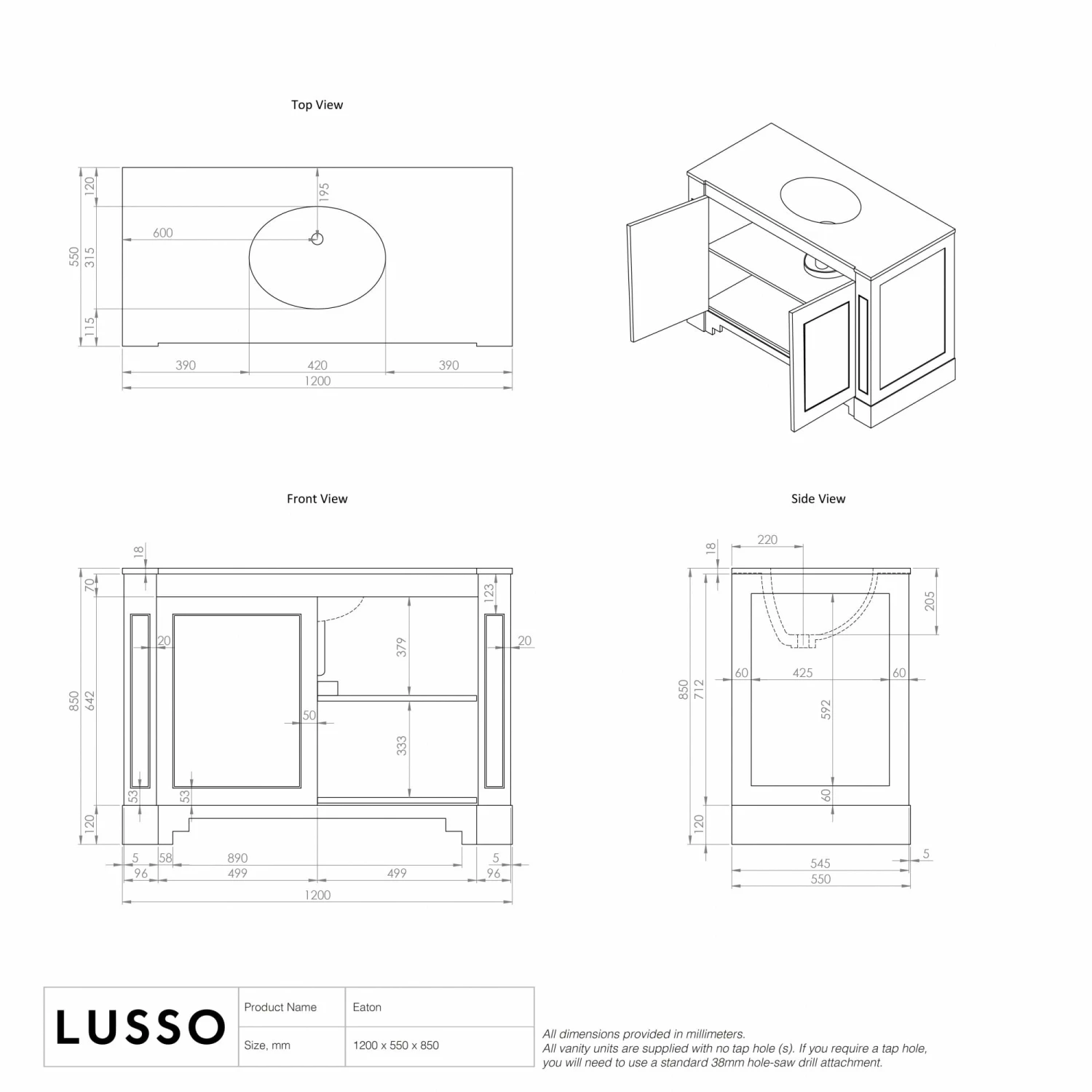 Eaton Carrara Marble Floorstanding Vanity Unit (Matte Cream) 1200mm 9 Eaton Carrara Marble Floorstanding Vanity Unit (Matte Cream) 1200mm - Image 7