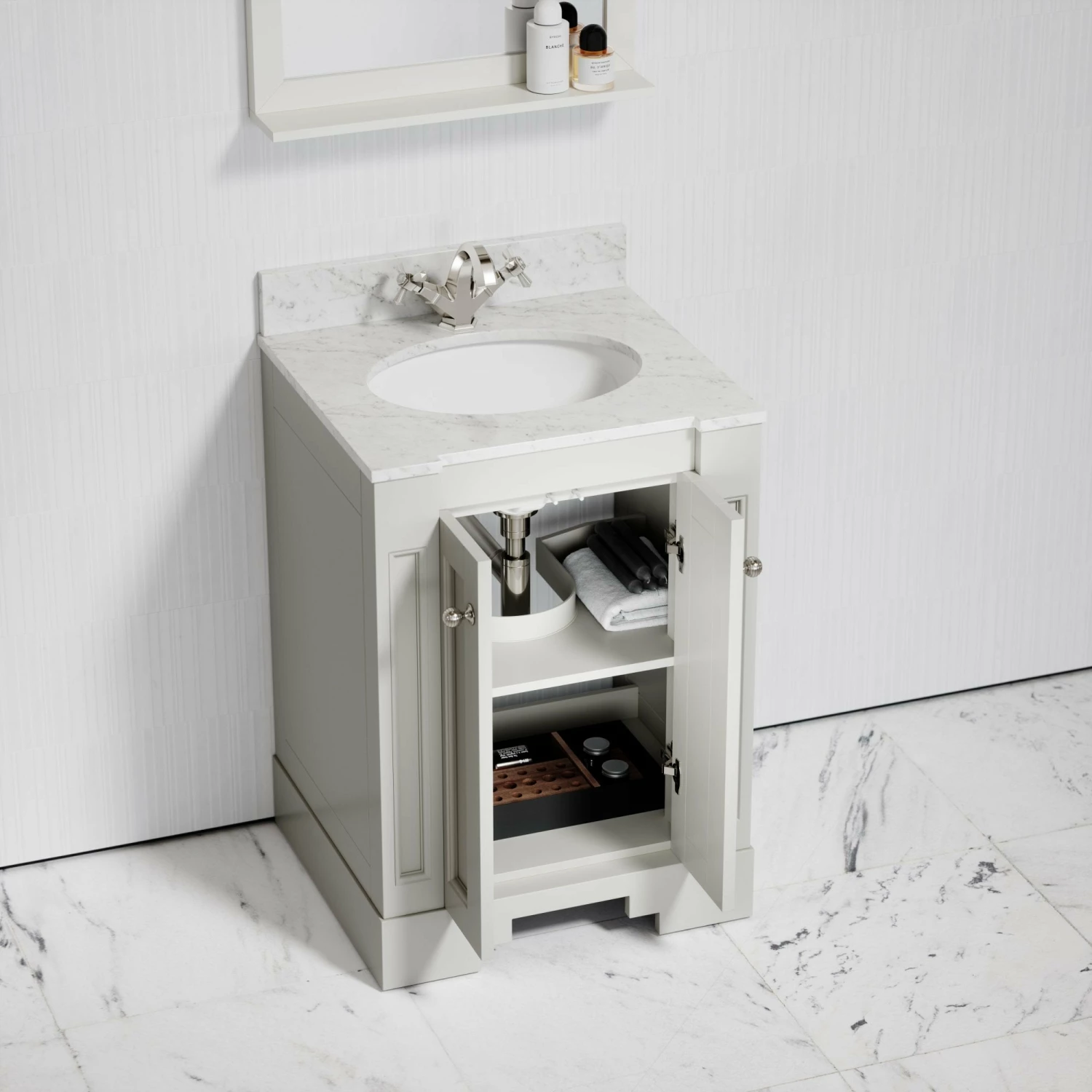 Eaton Carrara Marble Floorstanding Vanity Unit (Matte Cream) 600mm 4 Eaton Carrara Marble Floorstanding Vanity Unit (Matte Cream) 600mm - Image 2