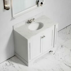 Eaton Carrara Marble Floorstanding Vanity Unit (Matte White) 1000mm -LUSSOSTONE Shop eaton carrara marble floorstanding vanity unit matte white 1000mm p3760 18763 zoom