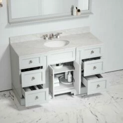 Eaton Carrara Marble Floorstanding Vanity Unit (Matte White) 1400mm -LUSSOSTONE Shop eaton carrara marble floorstanding vanity unit matte white 1400mm p3763 24658 zoom