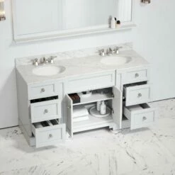 Eaton Carrara Marble Floorstanding Vanity Unit (Matte White) 1600mm -LUSSOSTONE Shop eaton carrara marble floorstanding vanity unit matte white 1600mm p3761 24660 zoom