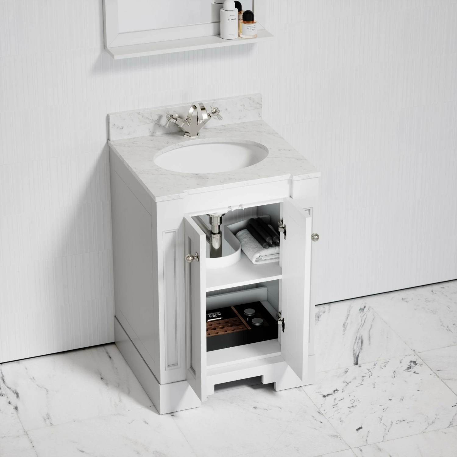 Eaton Carrara Marble Floorstanding Vanity Unit (Matte White) 600mm 4 Eaton Carrara Marble Floorstanding Vanity Unit (Matte White) 600mm - Image 2