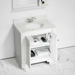 Eaton Carrara Marble Floorstanding Vanity Unit (Matte White) 800mm -LUSSOSTONE Shop eaton carrara marble floorstanding vanity unit matte white 800mm p3759 24140 zoom