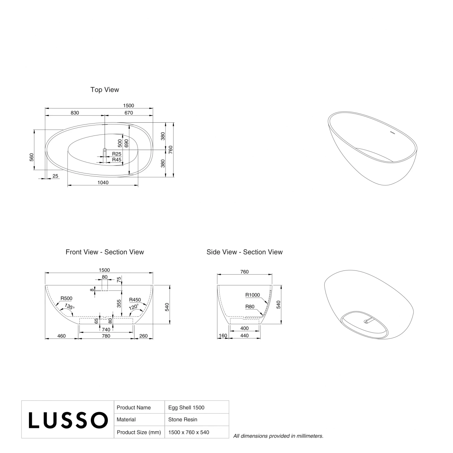 Egg Shell Freestanding Mini Stone Bath 1500mm 7 Egg Shell Freestanding Mini Stone Bath 1500mm - Image 5
