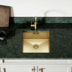 Elegance Pull Out Kitchen Mixer Tap & Vello Undermount Sink In Brushed Gold -LUSSOSTONE Shop elegance pull out kitchen mixer tap vello undermount sink in brushed gold p4926 26639 zoom