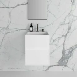 Ethos Vanity Unit With Stone Basin (Matte White 400mm) -LUSSOSTONE Shop ethos vanity unit with stone basin matte white 400mm p735 10311 zoom