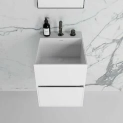 Ethos Vanity Unit With Stone Basin (Matte White 400mm) -LUSSOSTONE Shop ethos vanity unit with stone basin matte white 400mm p735 10319 zoom