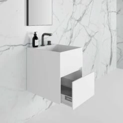 Ethos Vanity Unit With Stone Basin (Matte White 400mm) -LUSSOSTONE Shop ethos vanity unit with stone basin matte white 400mm p735 10320 zoom