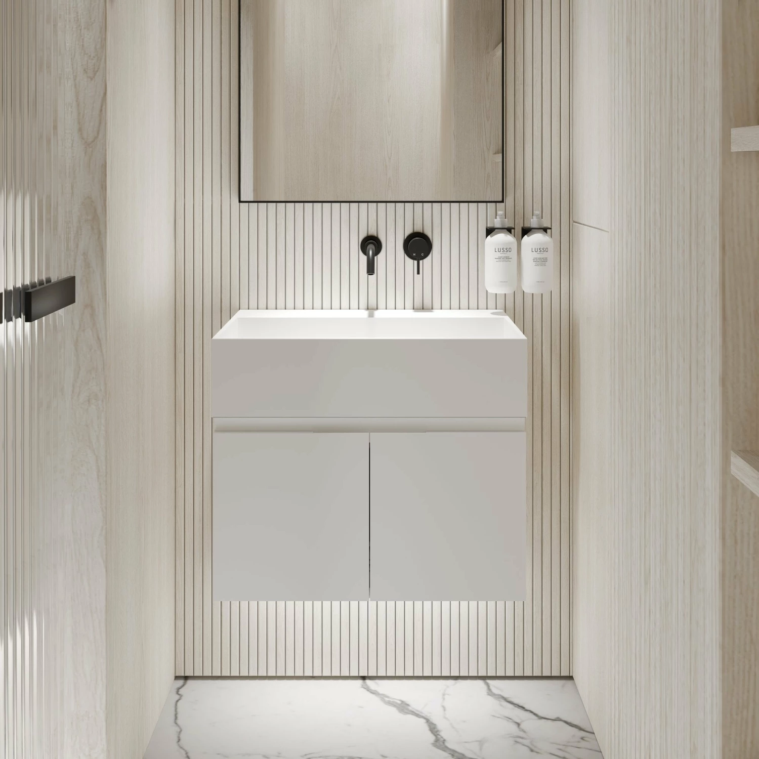 Ethos Vanity Unit With Stone Basin (Matte White 600mm) 3 Ethos Vanity Unit With Stone Basin (Matte White 600mm)