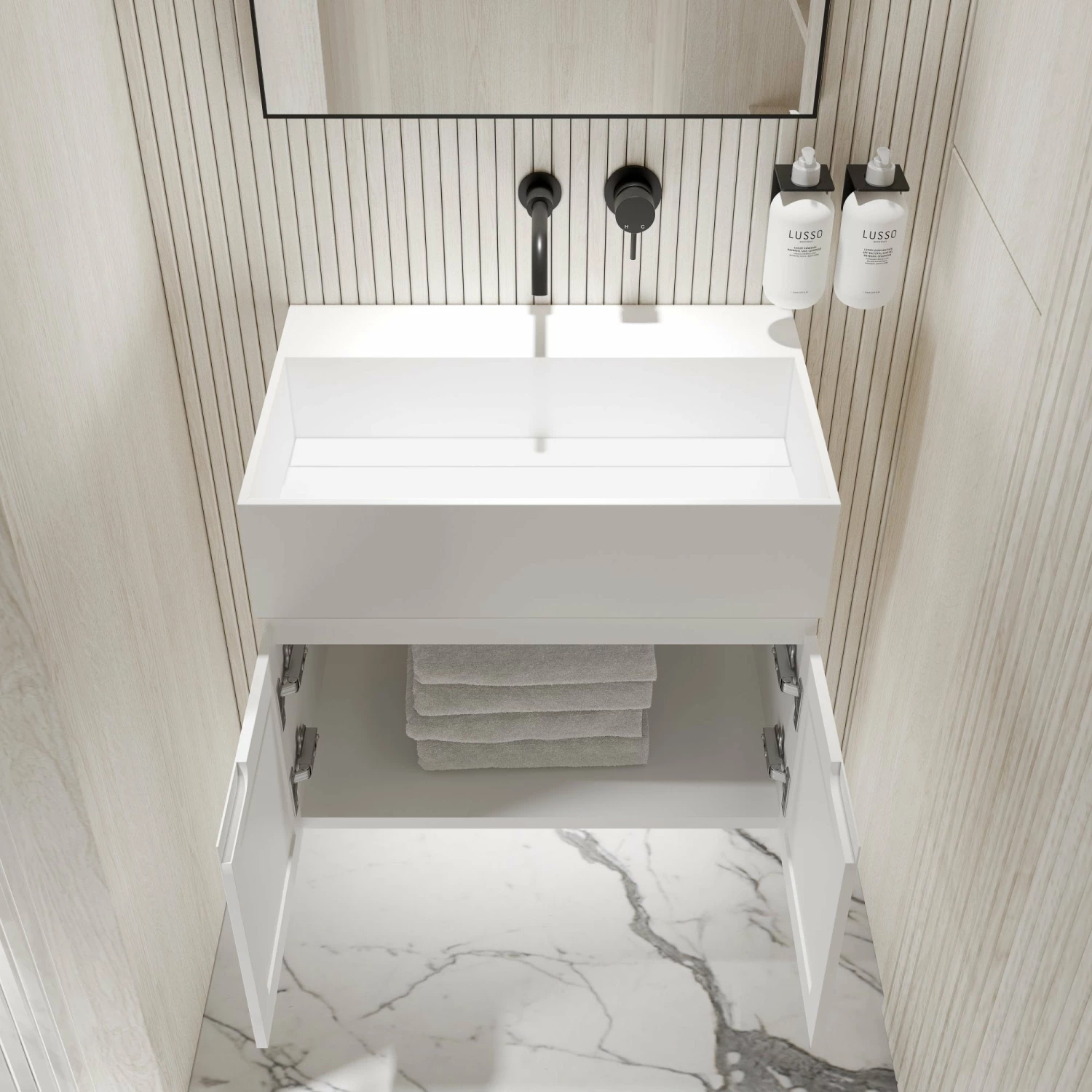 Ethos Vanity Unit With Stone Basin (Matte White 600mm) 4 Ethos Vanity Unit With Stone Basin (Matte White 600mm) - Image 2