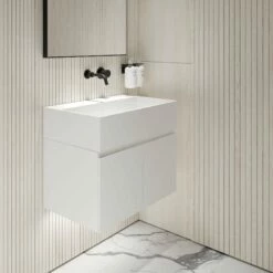 Ethos Vanity Unit With Stone Basin (Matte White 600mm) 12 Ethos Vanity Unit With Stone Basin (Matte White 600mm) -LUSSOSTONE Shop ethos vanity unit with stone basin matte white 600mm p2014 24718 zoom