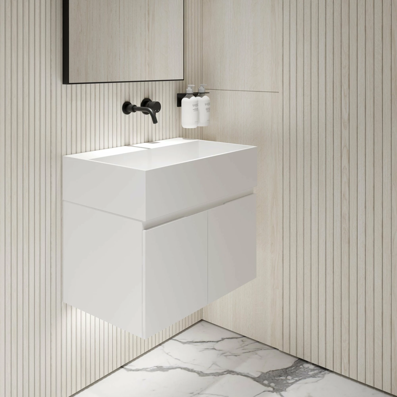 Ethos Vanity Unit With Stone Basin (Matte White 600mm) 5 Ethos Vanity Unit With Stone Basin (Matte White 600mm) - Image 3