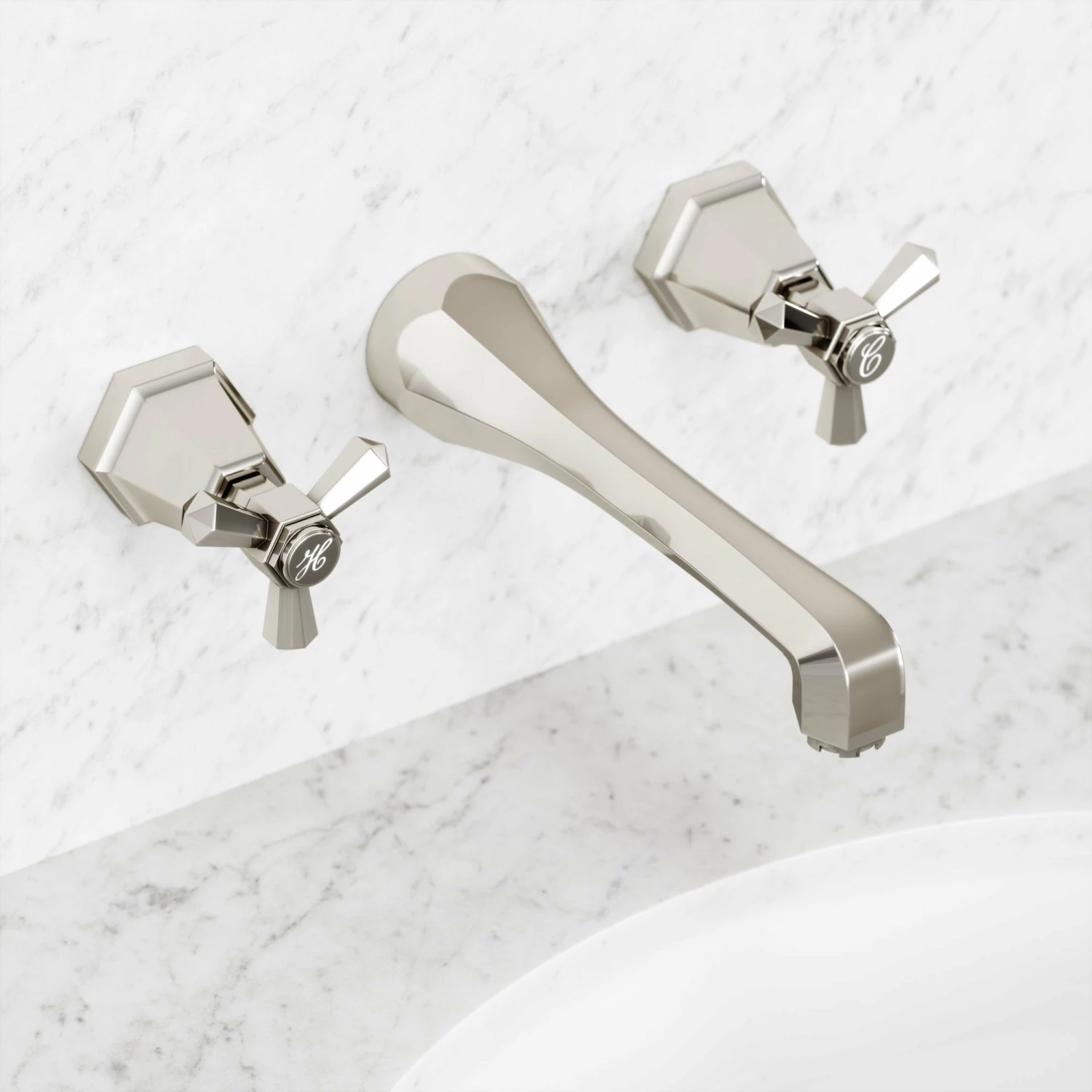 Eton Polished Nickel Wall Mounted Basin Mixer Tap 4 Eton Polished Nickel Wall Mounted Basin Mixer Tap - Image 2