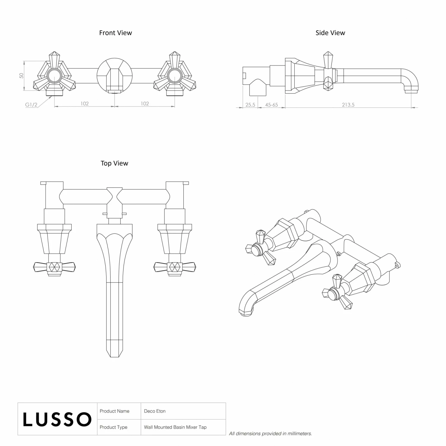 Eton Polished Nickel Wall Mounted Basin Mixer Tap 6 Eton Polished Nickel Wall Mounted Basin Mixer Tap - Image 4