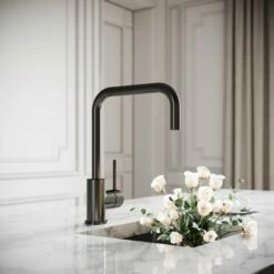 Flow Single Lever Kitchen Mixer Tap & Vello Undermount Sink Black Gunmetal -LUSSOSTONE Shop flow single lever kitchen mixer tap vello undermount sink black gunmetal p5846 36315 zoom