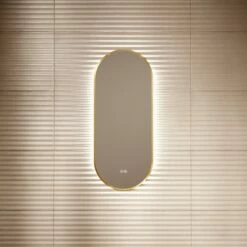 Glamora Brushed Gold Mirror With Natural White LED Light And Demister 380mm -LUSSOSTONE Shop glamora brushed gold mirror with natural white led light and demister 380mm p6491 40646 zoom