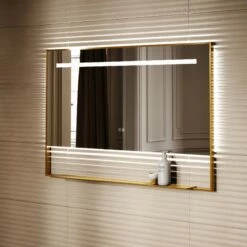 Levante Brushed Gold Mirror With Natural White LED Light And Demister 1200mm