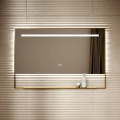 Levante Brushed Gold Mirror With Natural White LED Light And Demister 1200mm -LUSSOSTONE Shop levante brushed gold mirror with natural white led light and demister 1200mm p6481 40630 zoom
