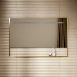 Levante Brushed Gold Mirror With Natural White LED Light And Demister 1200mm -LUSSOSTONE Shop levante brushed gold mirror with natural white led light and demister 1200mm p6481 40631 zoom