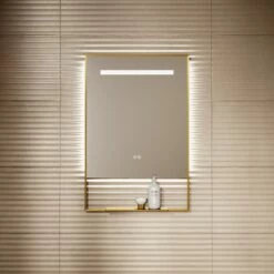 Levante Brushed Gold Mirror With Natural White LED Light And Demister 600mm -LUSSOSTONE Shop levante brushed gold mirror with natural white led light and demister 600mm p6477 40670 zoom