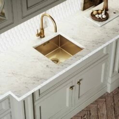 Livello Pull Out Kitchen Tap & Vello Undermount Sink In Brushed Gold -LUSSOSTONE Shop livello pull out kitchen tap vello undermount sink in brushed gold p4068 22332 image