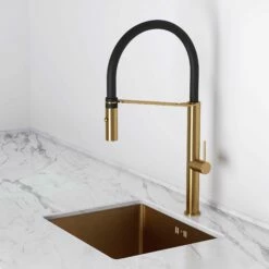 Livello Pull Out Kitchen Tap & Vello Undermount Sink In Brushed Gold -LUSSOSTONE Shop livello pull out kitchen tap vello undermount sink in brushed gold p4068 35871 zoom