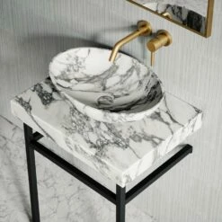Lomazzo Countertop Vanity Unit Arabescato Marble 600mm -LUSSOSTONE Shop lomazzo countertop vanity unit arabescato marble 600mm p4940 26698 image