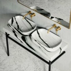 Lomazzo Countertop Vanity Unit Panda Marble 1200mm -LUSSOSTONE Shop lomazzo countertop vanity unit panda marble 1200mm p4932 26657 image