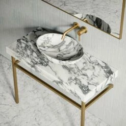 Lomazzo Gold Countertop Vanity Unit Arabescato Marble 1000mm -LUSSOSTONE Shop lomazzo gold countertop vanity unit arabescato marble 1000mm p5642 34720 zoom