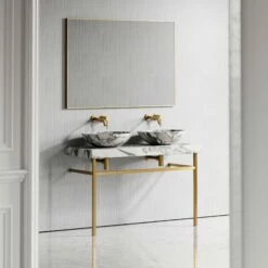 Lomazzo Gold Countertop Vanity Unit Arabescato Marble 1200mm -LUSSOSTONE Shop lomazzo gold countertop vanity unit arabescato marble 1200mm p5646 34722 zoom