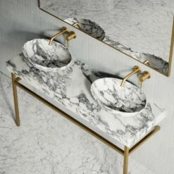 Lomazzo Gold Countertop Vanity Unit Arabescato Marble 1400mm -LUSSOSTONE Shop lomazzo gold countertop vanity unit arabescato marble 1400mm p5650 34726 zoom