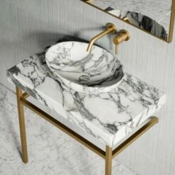 Lomazzo Gold Countertop Vanity Unit Arabescato Marble 800mm -LUSSOSTONE Shop lomazzo gold countertop vanity unit arabescato marble 800mm p5638 34717 zoom