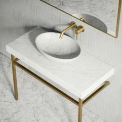 Lomazzo Gold Countertop Vanity Unit Carrara Marble 1000mm -LUSSOSTONE Shop lomazzo gold countertop vanity unit carrara marble 1000mm p5641 34708 zoom