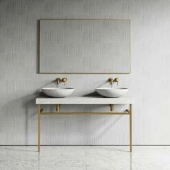 Lomazzo Gold Countertop Vanity Unit Carrara Marble 1400mm