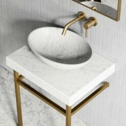 Lomazzo Gold Countertop Vanity Unit Carrara Marble 600mm -LUSSOSTONE Shop lomazzo gold countertop vanity unit carrara marble 600mm p5633 34699 zoom