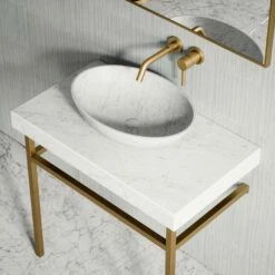 Lomazzo Gold Countertop Vanity Unit Carrara Marble 800mm -LUSSOSTONE Shop lomazzo gold countertop vanity unit carrara marble 800mm p5637 34702 zoom