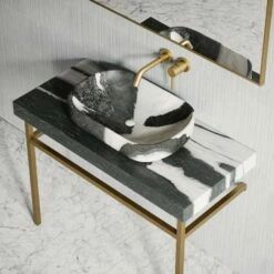 Lomazzo Gold Countertop Vanity Unit Panda Marble 1000mm -LUSSOSTONE Shop lomazzo gold countertop vanity unit panda marble 1000mm p5640 34690 zoom