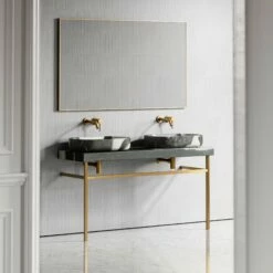 Lomazzo Gold Countertop Vanity Unit Panda Marble 1400mm -LUSSOSTONE Shop lomazzo gold countertop vanity unit panda marble 1400mm p5648 34695 zoom