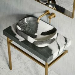 Lomazzo Gold Countertop Vanity Unit Panda Marble 800mm -LUSSOSTONE Shop lomazzo gold countertop vanity unit panda marble 800mm p5636 34687 zoom