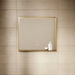 Lumiere Brushed Gold Mirror With Natural White LED Light And Demister 800mm -LUSSOSTONE Shop lumiere brushed gold mirror with natural white led light and demister 800mm p6485 42174 zoom