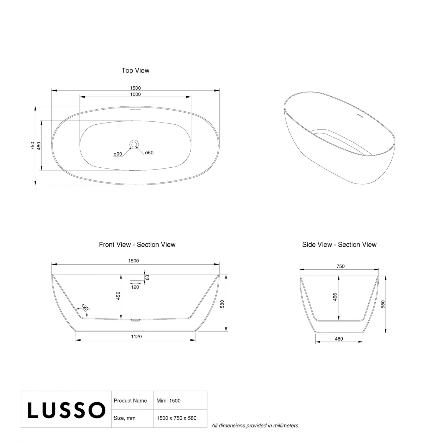 Lusso Light Mimi Freestanding Bath 1500mm 7 Lusso Light Mimi Freestanding Bath 1500mm - Image 5
