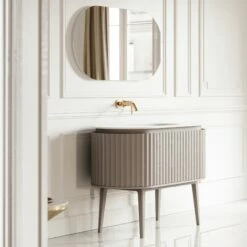 Lusso Regent Curved Velvet Beige Vanity Unit 1200mm -LUSSOSTONE Shop lusso regent curved velvet beige vanity unit 1200mm p6597 42523 zoom