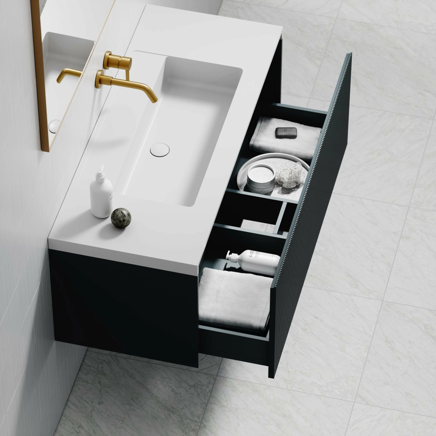 Luv Fluted Vanity Unit With Stone Basin (Matte Blue 1200mm) 4 Luv Fluted Vanity Unit With Stone Basin (Matte Blue 1200mm) - Image 2