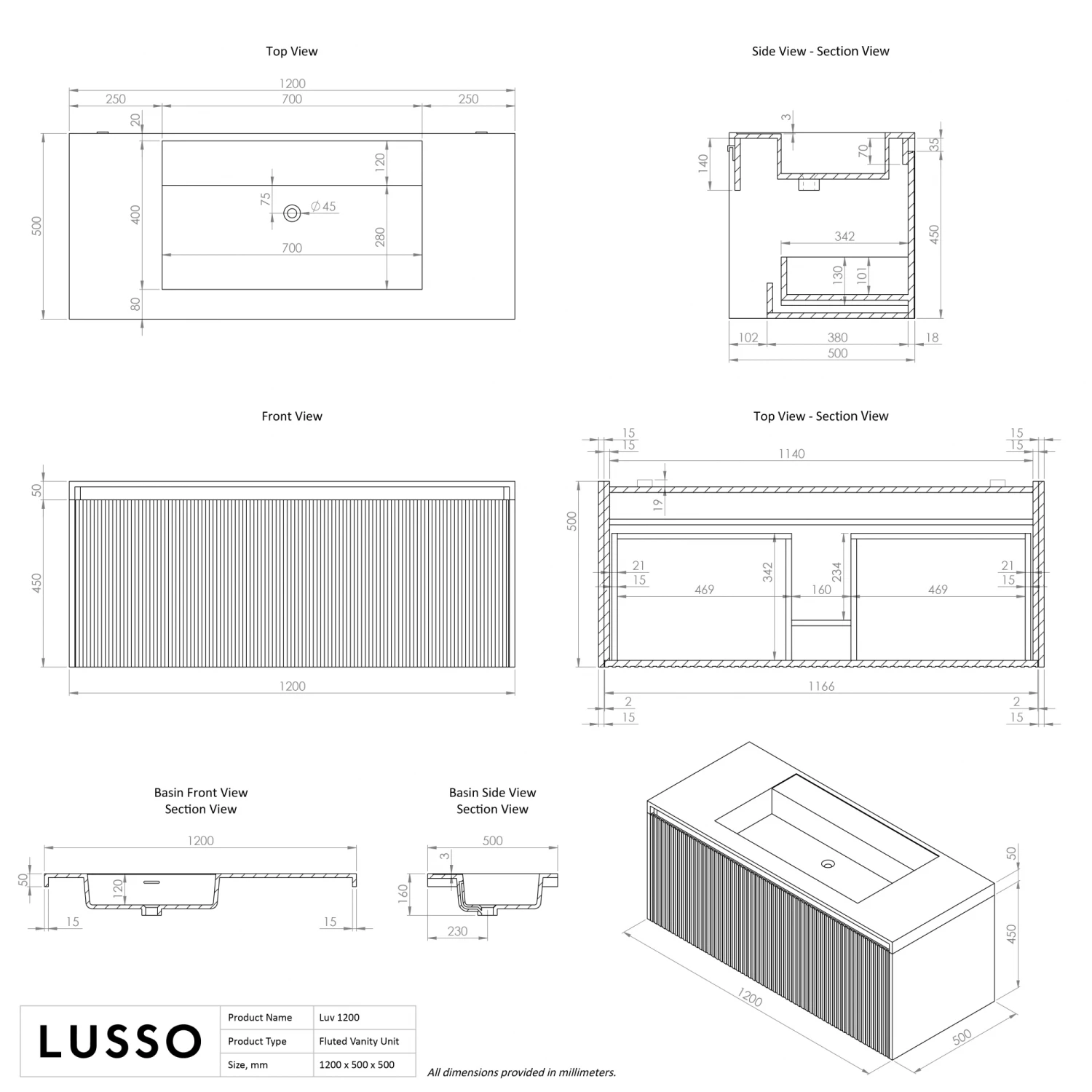 Luv Fluted Vanity Unit With Stone Basin (Matte Blue 1200mm) 7 Luv Fluted Vanity Unit With Stone Basin (Matte Blue 1200mm) - Image 5