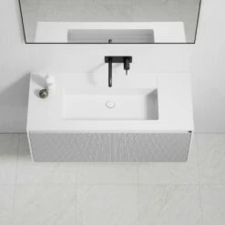 Luv Fluted Vanity Unit With Stone Basin (Matte White 1200mm) -LUSSOSTONE Shop luv fluted vanity unit with stone basin matte white 1200mm p3162 21683 zoom