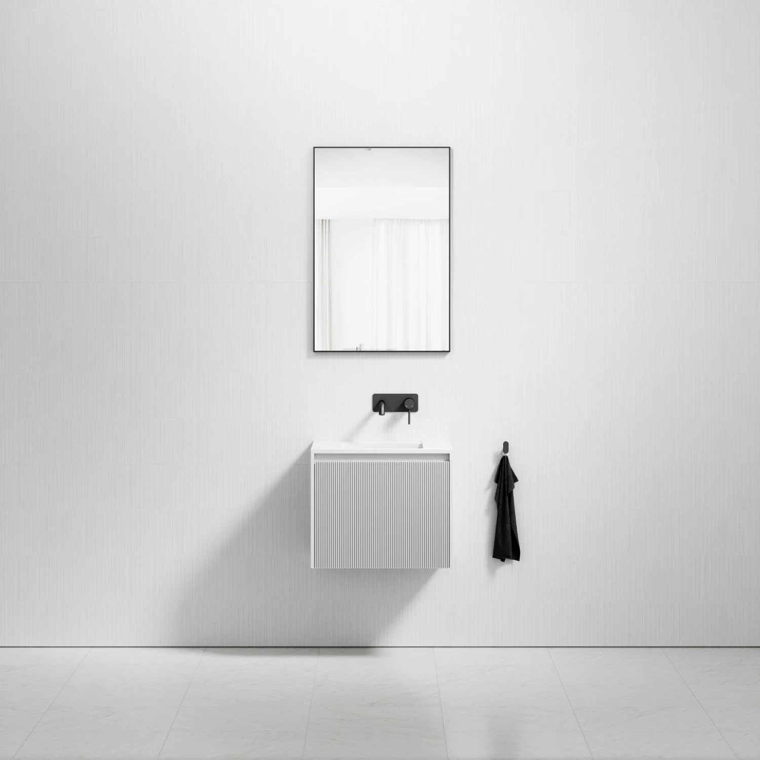 Luv Fluted Vanity Unit With Stone Basin (Matte White 600mm) 3 Luv Fluted Vanity Unit With Stone Basin (Matte White 600mm)