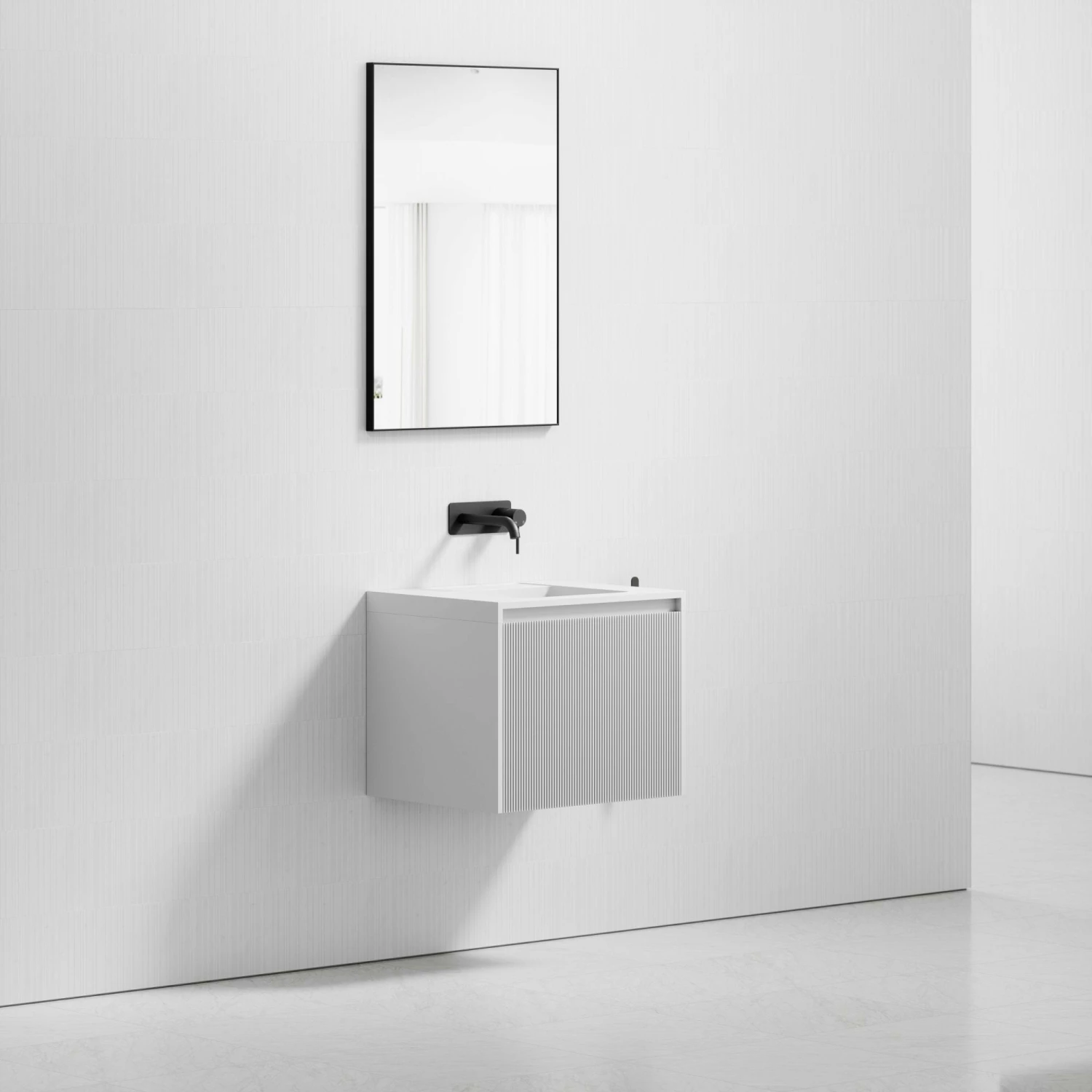 Luv Fluted Vanity Unit With Stone Basin (Matte White 600mm) 5 Luv Fluted Vanity Unit With Stone Basin (Matte White 600mm) - Image 3