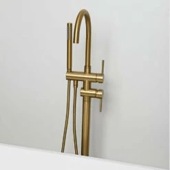 Luxe Brushed Gold Floorstanding Bath Shower Mixer Tap -LUSSOSTONE Shop luxe brushed gold floorstanding bath shower mixer tap p1351 12773 image
