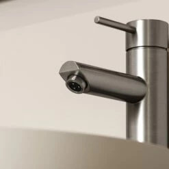 Luxe Brushed Stainless Basin Tall Monobloc Basin Mixer Tap -LUSSOSTONE Shop luxe brushed stainless basin tall monobloc basin mixer tap p767 45512 zoom